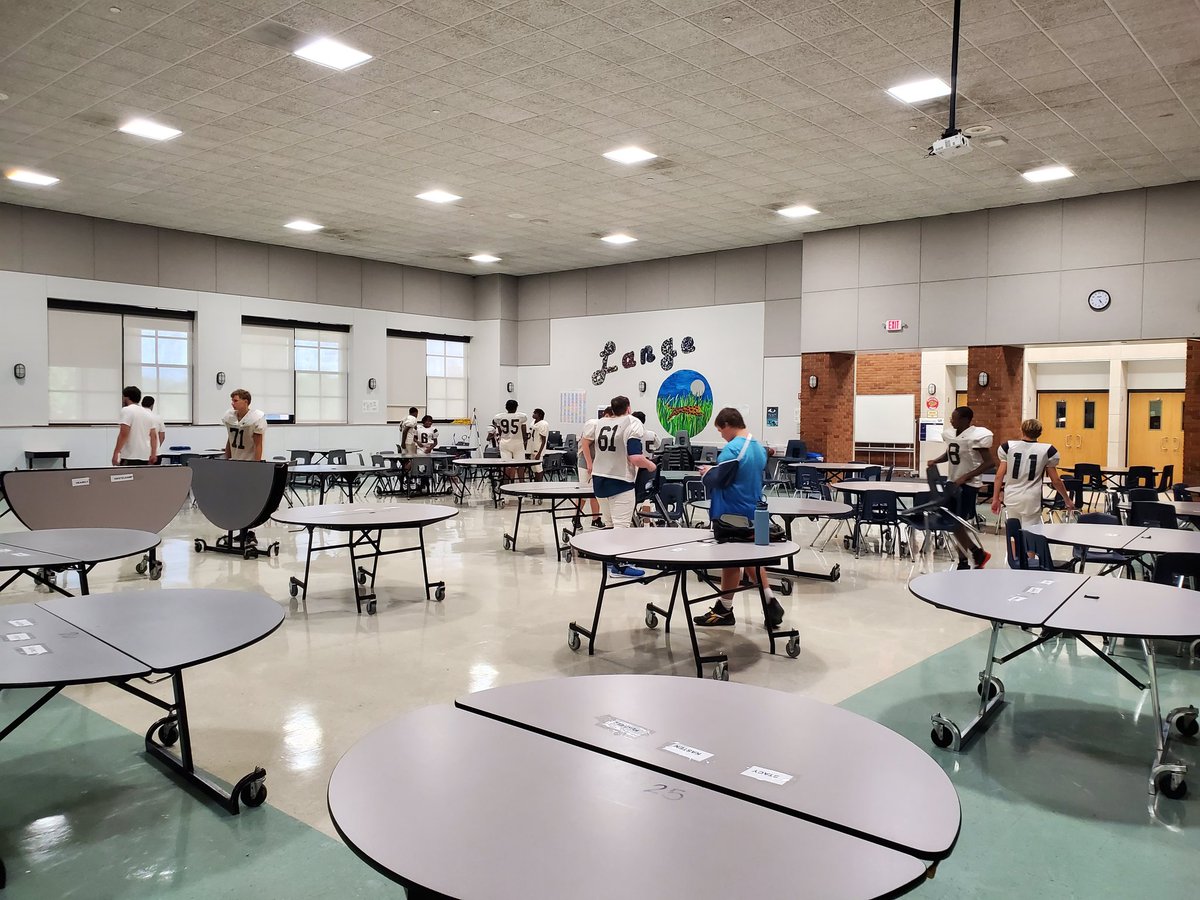 LMSAthletics_'s tweet photo. Our Lange Leopards have to adapt sometimes. Because of the Heat, the Football coaches made do with the Cafe to practice and keep everyone Safe!  Then they put the tables and chairs back out for school tomorrow. One Team, Many Dreams! Great Job!!!
#LMSBest #LMSLeopards #WackyTeach https://t.co/GMaLlm1iAm