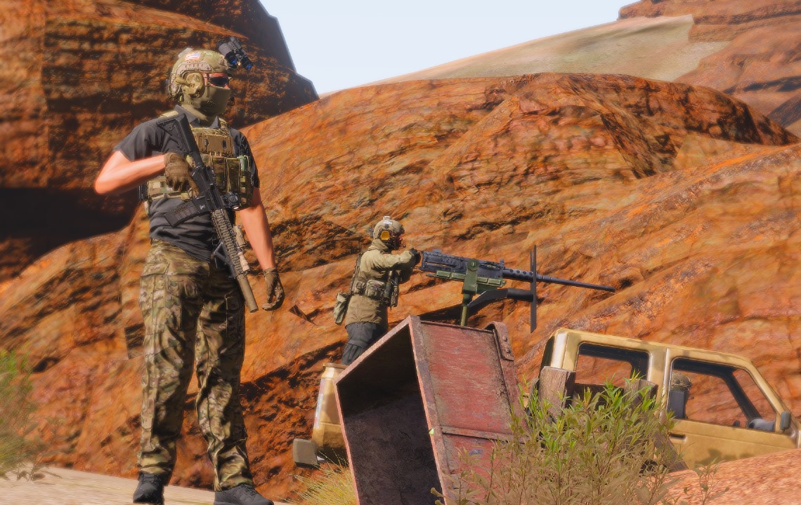 GrupoSpecter's tweet photo. Nuestros efectivos se preparan para la defensa de la posición de un VIP. 🏰🪖

#Arma3 #Milsim #GrupoSpecter https://t.co/dWDFuS357G