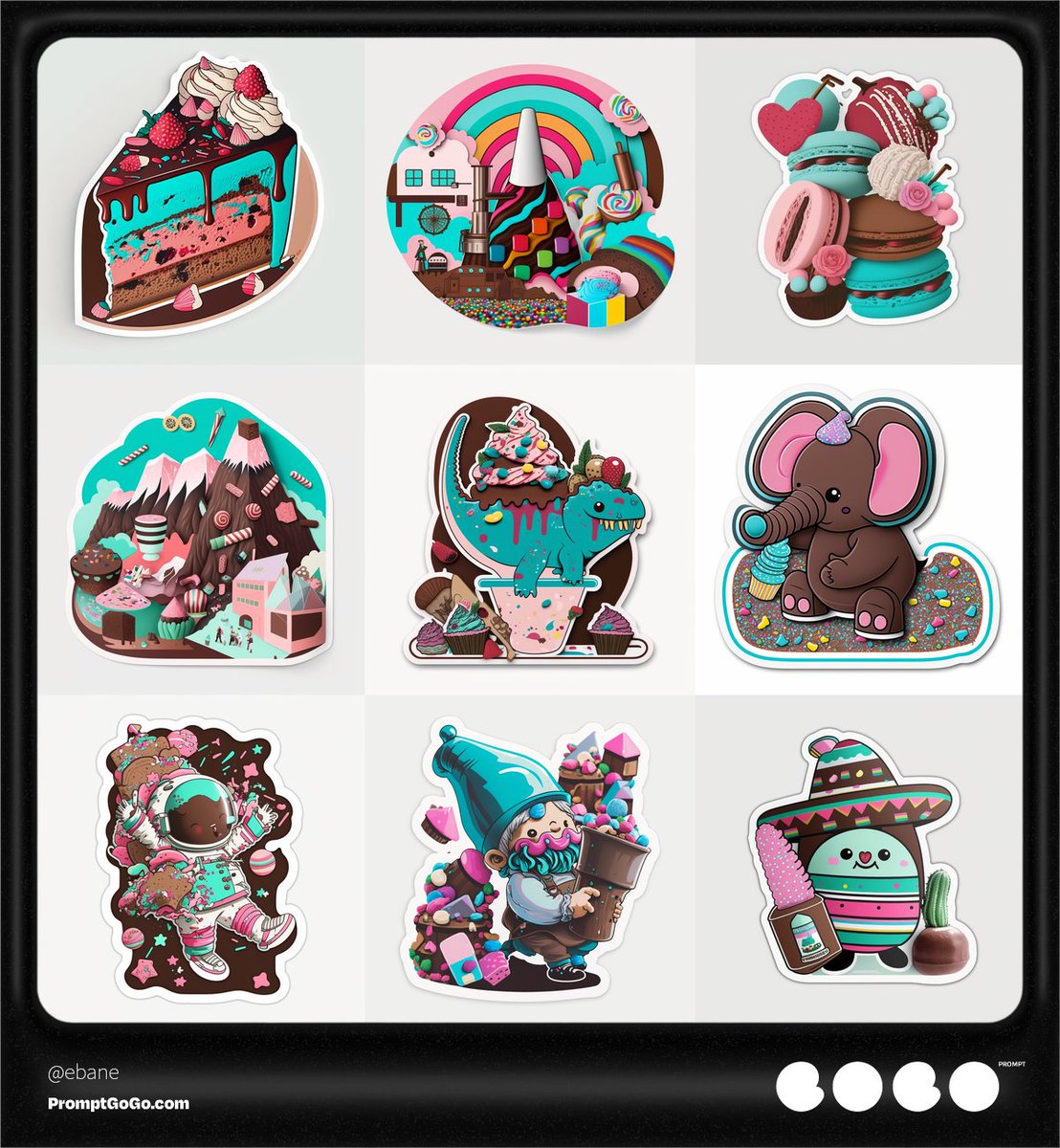 PromptGoGo's tweet photo. Check out this prompt for some sweet-inspired stickers. Give it a go and see the magic unfold! 🍫🎨  https://t.co/sosJJNaEQc  
 #AI #generatecontent #art #prompt #chatGPT #Midjourney #Stablediffusion #artificialintelligence #creativity #artificialcreativity #contentgeneration #machinelearning #digitalart #creativeprompts #AIart #aiwriter #creativeAI #aigc #promptgogo #promptengineering #OpenAI