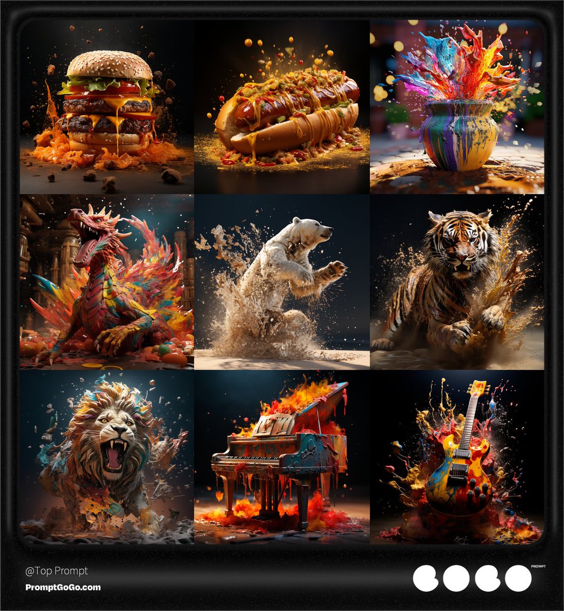 PromptGoGo's tweet photo. Create artistic images with this crazy prompt!!! 🎨🎨🎨  https://t.co/KPLYJU1Gwf  
#AI #generatecontent #art #prompt #chatGPT #Midjourney #Stablediffusion #artificialintelligence #creativity #artificialcreativity #contentgeneration #machinelearning #digitalart #creativeprompts #AIart #aiwriter #creativeAI #aigc #promptgogo #promptengineering #OpenAI