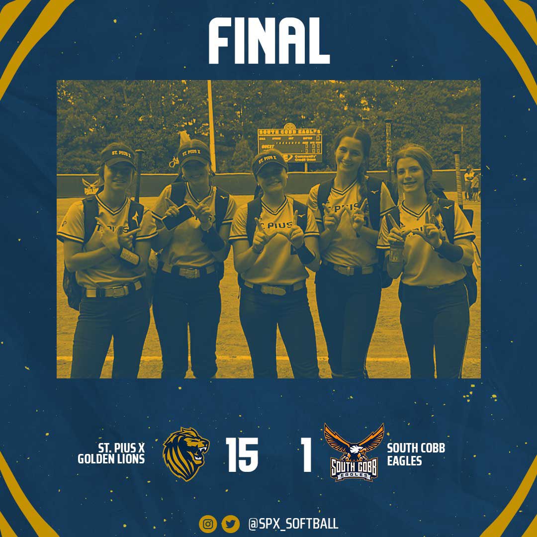 SPX_Softball's tweet photo. Great win in our first region game tonight, 15-1 over South Cobb Eagles. We racked up 14 hits, 5 doubles, 6 SBs, and our pitchers combined for 11 total K’s. #RingTheBells
#BeTheReasonSPX #SPXsoftball @StPiusXAtlanta @MaxPreps @GeorgiaMaxPreps @OfficialGHSA https://t.co/wgFBTh0JxN