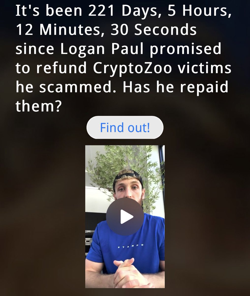 coffeebreak_YT's tweet photo. Live counter for how long it’s taken for Logan Paul to repay his scam victims https://t.co/rj3KyBy0mL
