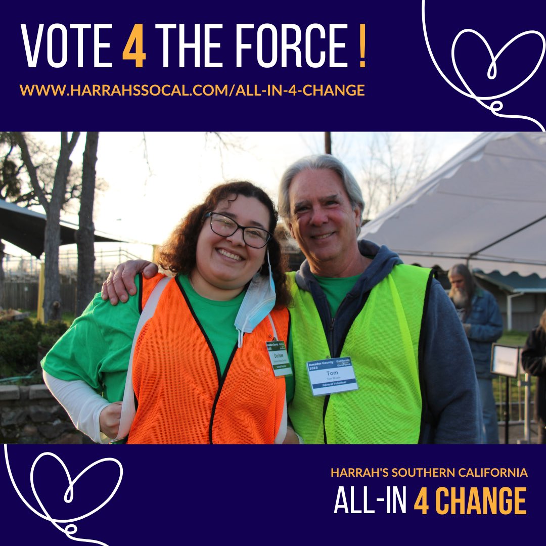 CACareForce's tweet photo. Are you ALL-IN to support the Force? It’s easy, just click the voting link and select California CareForce as your charity of choice: https://t.co/zxWoFiPzGa Please share! The more votes we get, the better the chance for CCF to win a cash grant. #AllIn4Change #HarrahsSoCal https://t.co/2TTE8WWv8J