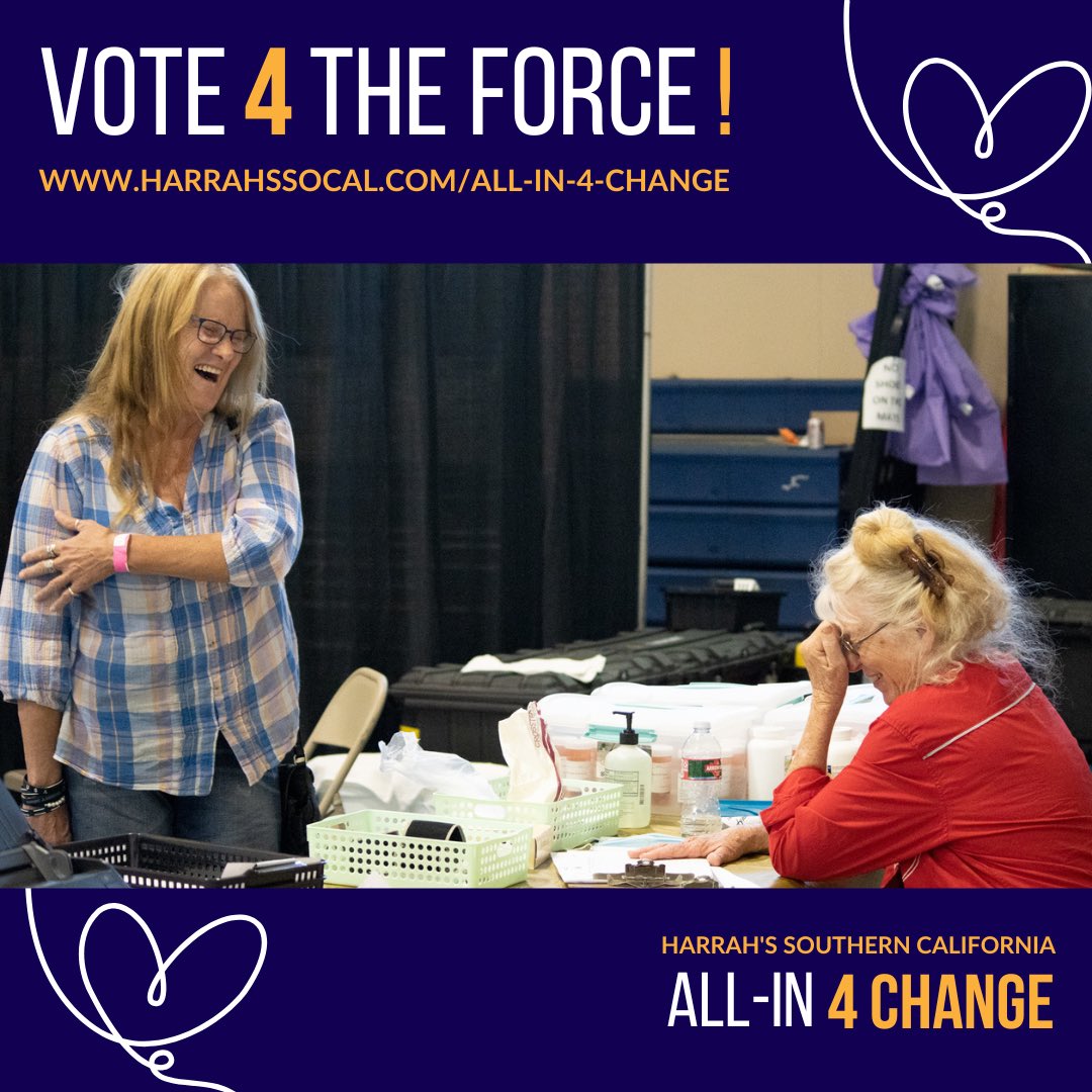 CACareForce's tweet photo. Are you ALL-IN to support the Force? It’s easy, just click the voting link and select California CareForce as your charity of choice: https://t.co/zxWoFiPzGa Please share! The more votes we get, the better the chance for CCF to win a cash grant. #AllIn4Change #HarrahsSoCal https://t.co/2TTE8WWv8J