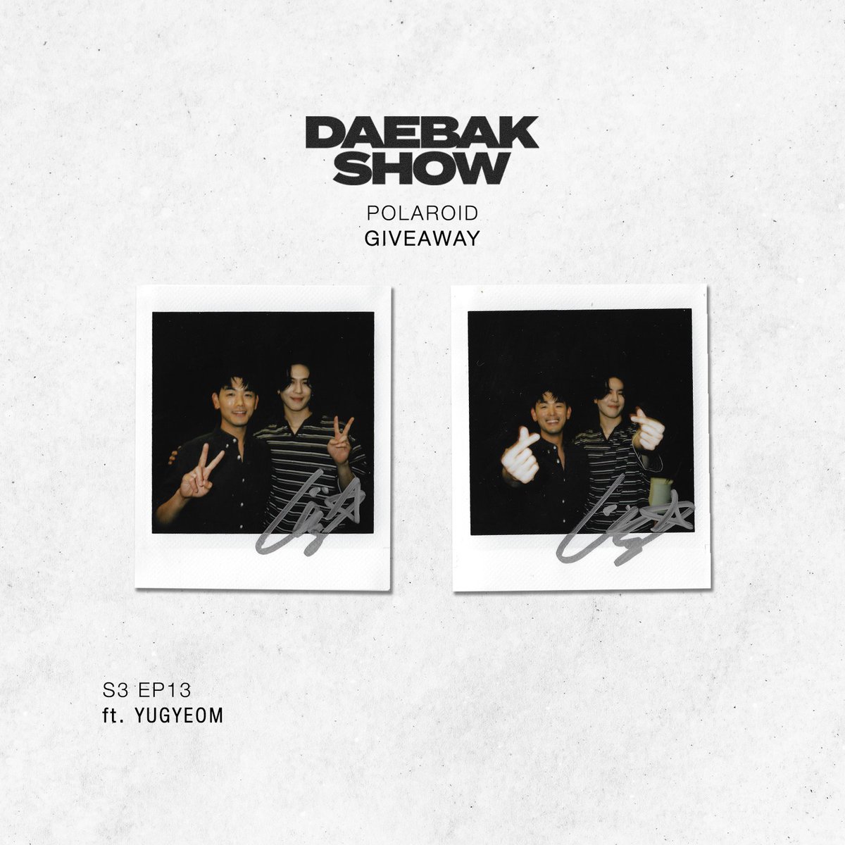 GIVEAWAY Alert! 🎁 Thanks for tuning in to this week’s episode of Daebak Show with <a href="/yugyeom/">김유겸</a> ❤️ Check out the link for a chance to win 2 signed polaroids!

gleam.io/0NcUN/daebak-s…

#YUGYEOM #GOT7 #EricNam #Daebak #DIVEStudios
