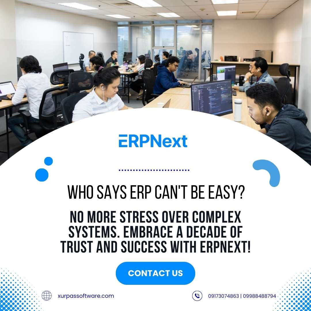 XurpasSoftware's tweet photo. Who says ERP can't be EASY? 🌟 

No more stress over complex systems. Embrace a decade of trust and success with ERPNext! 🤝

Visit our website https://t.co/AhPLi5qH3F and get started on your Company's Digital Transformation.
#ERPNext #SimplifiedSolutions #XurpasPartnership https://t.co/NBY4tgAxfD