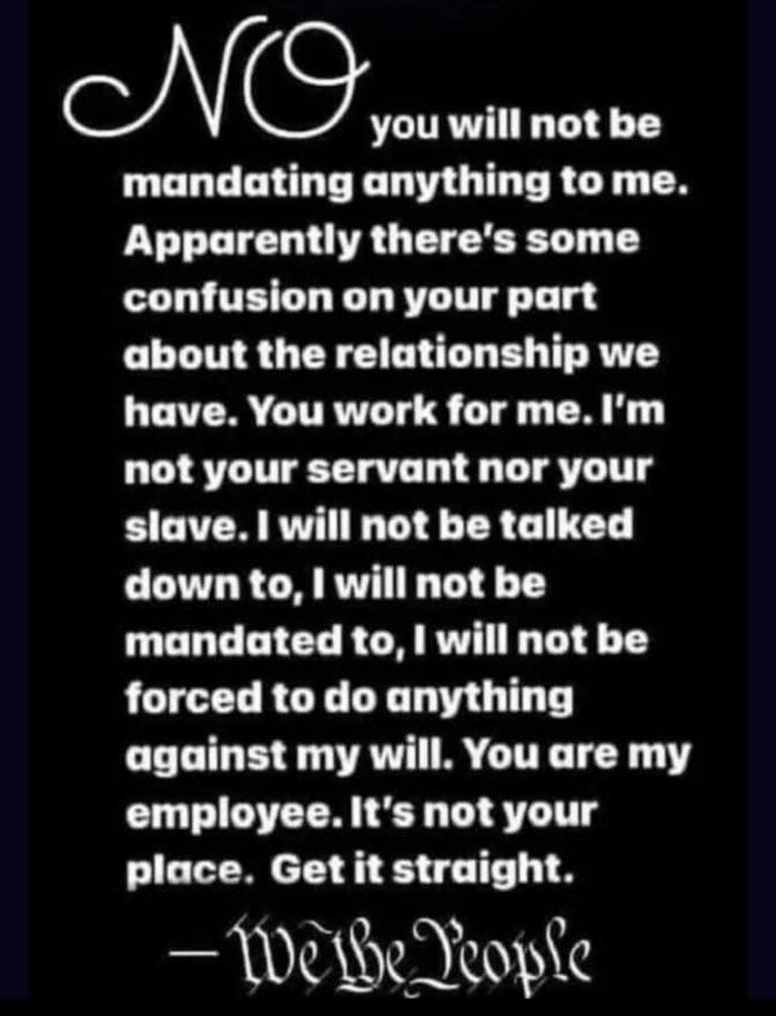dmills3710's tweet photo. #NoMandates #NoMasks #NoShutdowns #NoWar #NO https://t.co/F5qCXm6022