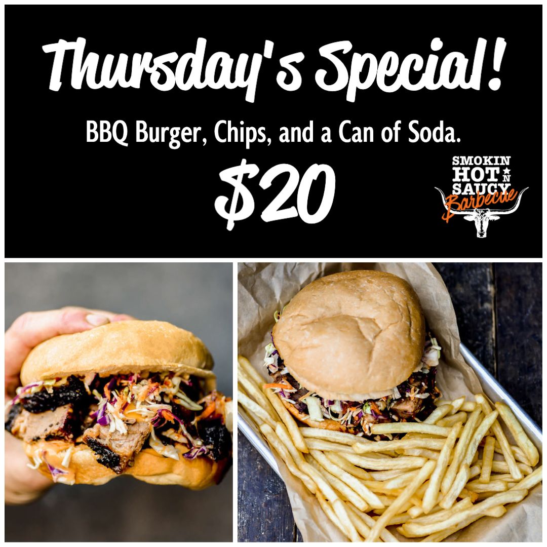 SaucySmokin's tweet photo. It's a helluva deal.. great tasting food on the go!! 

BBQ Burger, Chips and a Drink for JUST $20

Come on down to the Lot on a Thursday, and try our damn good BBQ!

 #texasbbq #thelotbbq #newcastle #huntervalley #newcastlefood #newcastlensw #huntervalleynsw #bbq https://t.co/PzmEMOwr7H