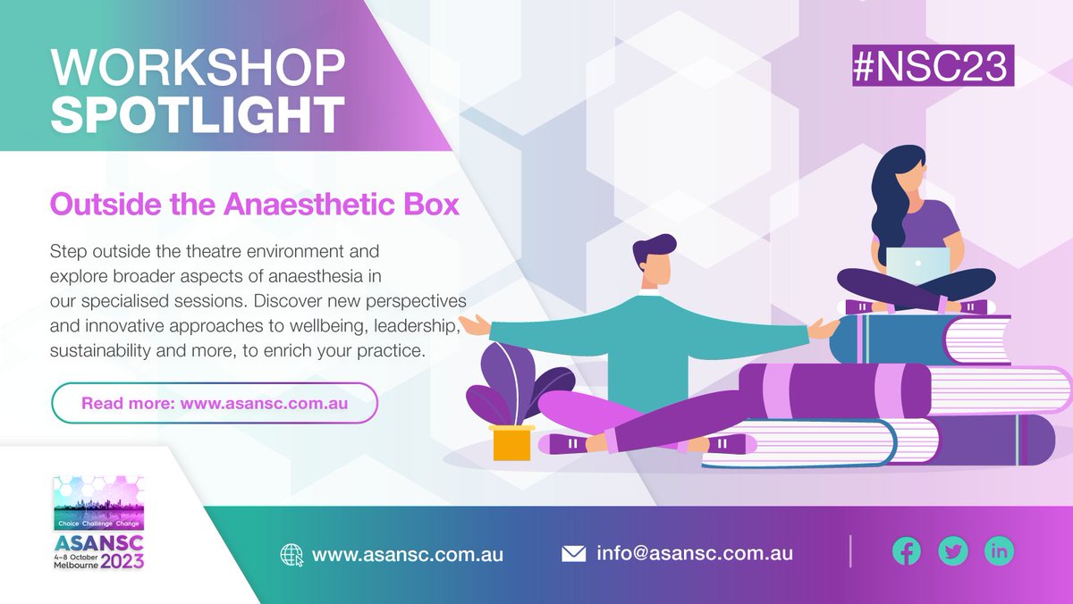 Step outside the theatre environment and explore broader aspects of anaesthesia this #NSC23! Discover new perspectives and innovative approaches to wellbeing, leadership, sustainability and more! Register here: asansc.com.au/registration/