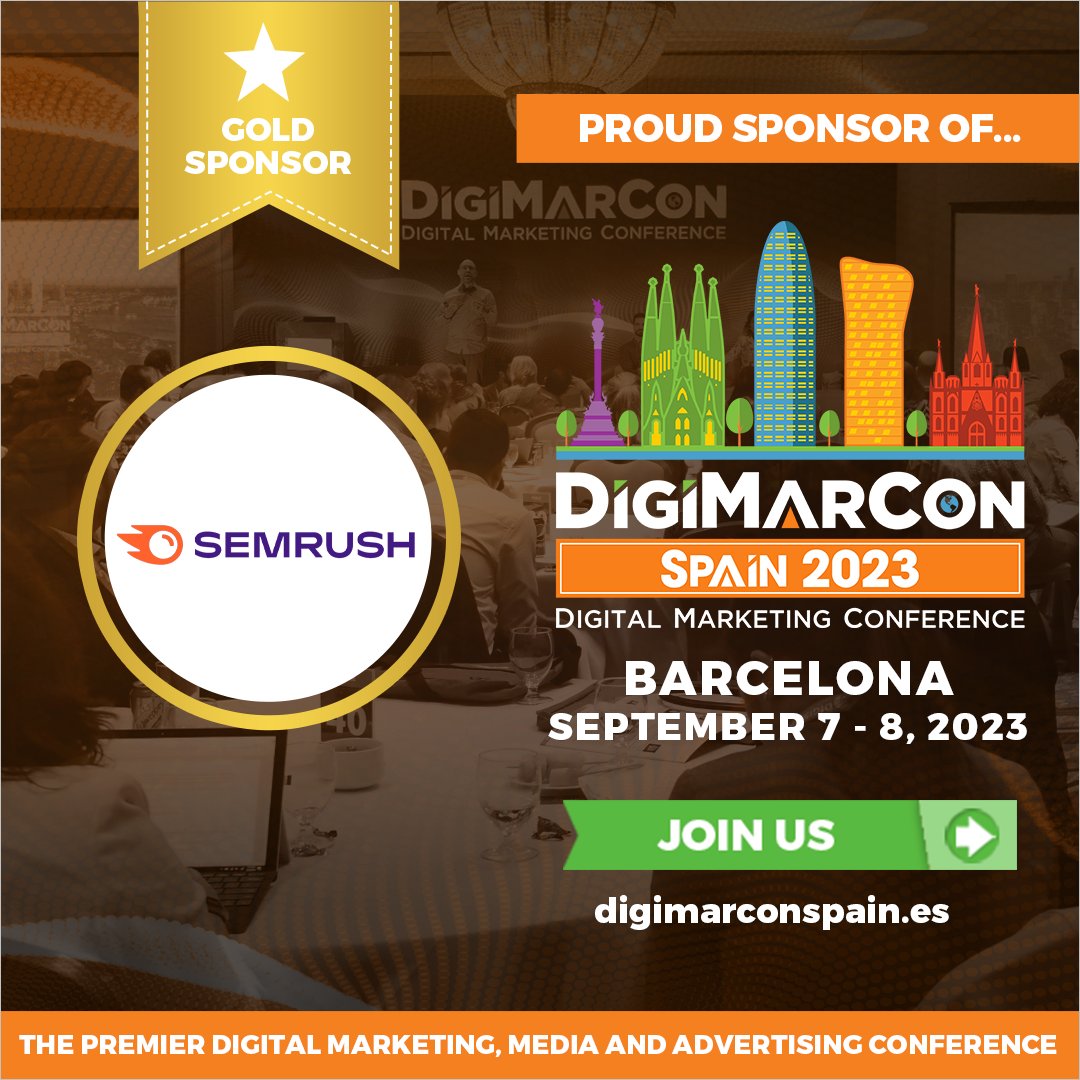 Exciting news! We're thrilled to announce that @semrush is a proud gold sponsor of #DigiMarCon Spain Digital Marketing, Media & Advertising Conference, happening September 7-8 at W Barcelona Hotel. Register now! digimarconspain.es   #Spain #Barcelona #BarcelonaEvent