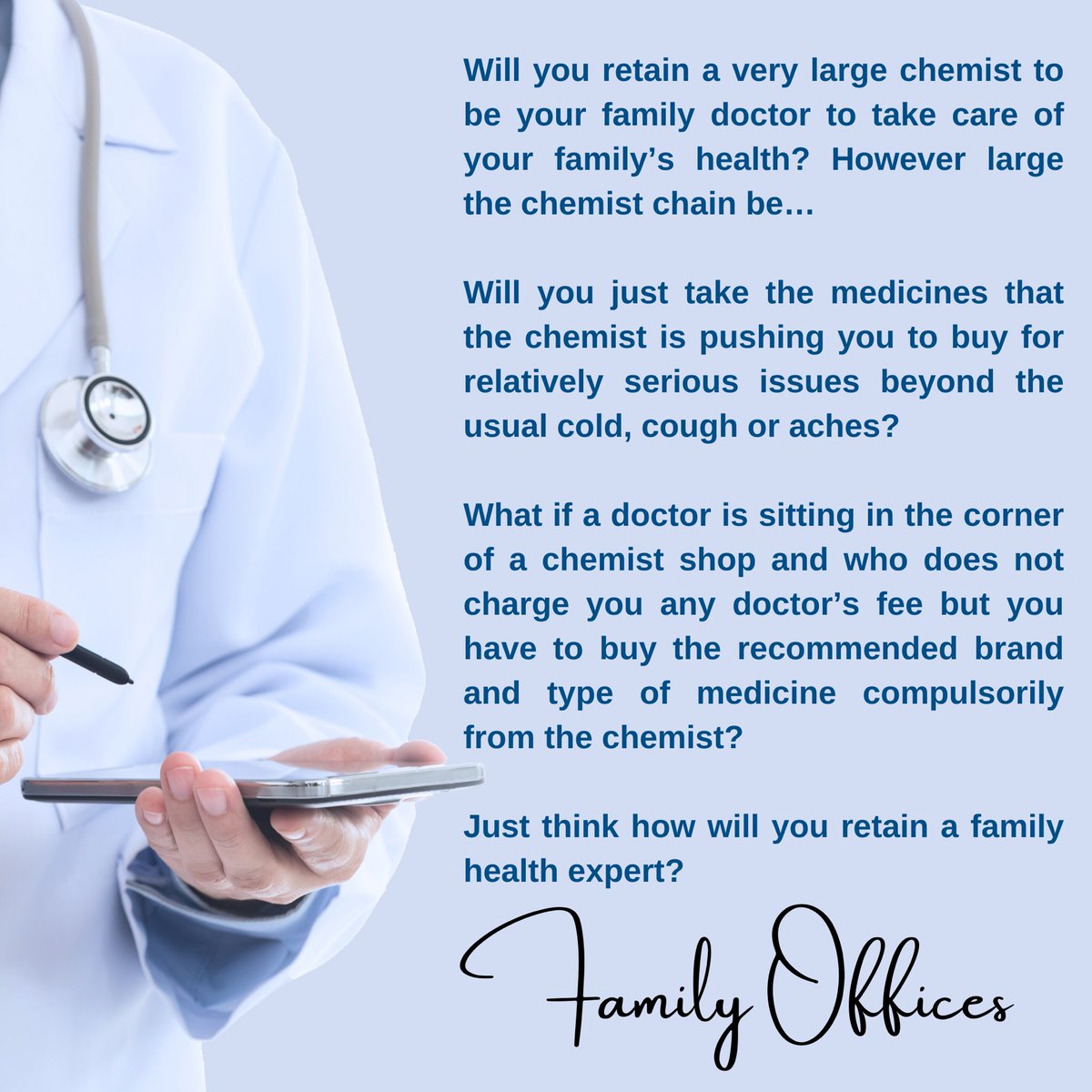 munishrandev's tweet photo. Just replace ‘Health’ with ‘Wealth’… Think…think more….choose your Family Office Advisor wisely..
CERVIN Family Office & Advisors Pvt. Ltd.
#familyoffice #familyofficeadvisor #familybusiness #familybusinessnetwork #fbn #wealthmanagement #familywealth #cervinfamilyoffice https://t.co/DW4mtPk7MN
