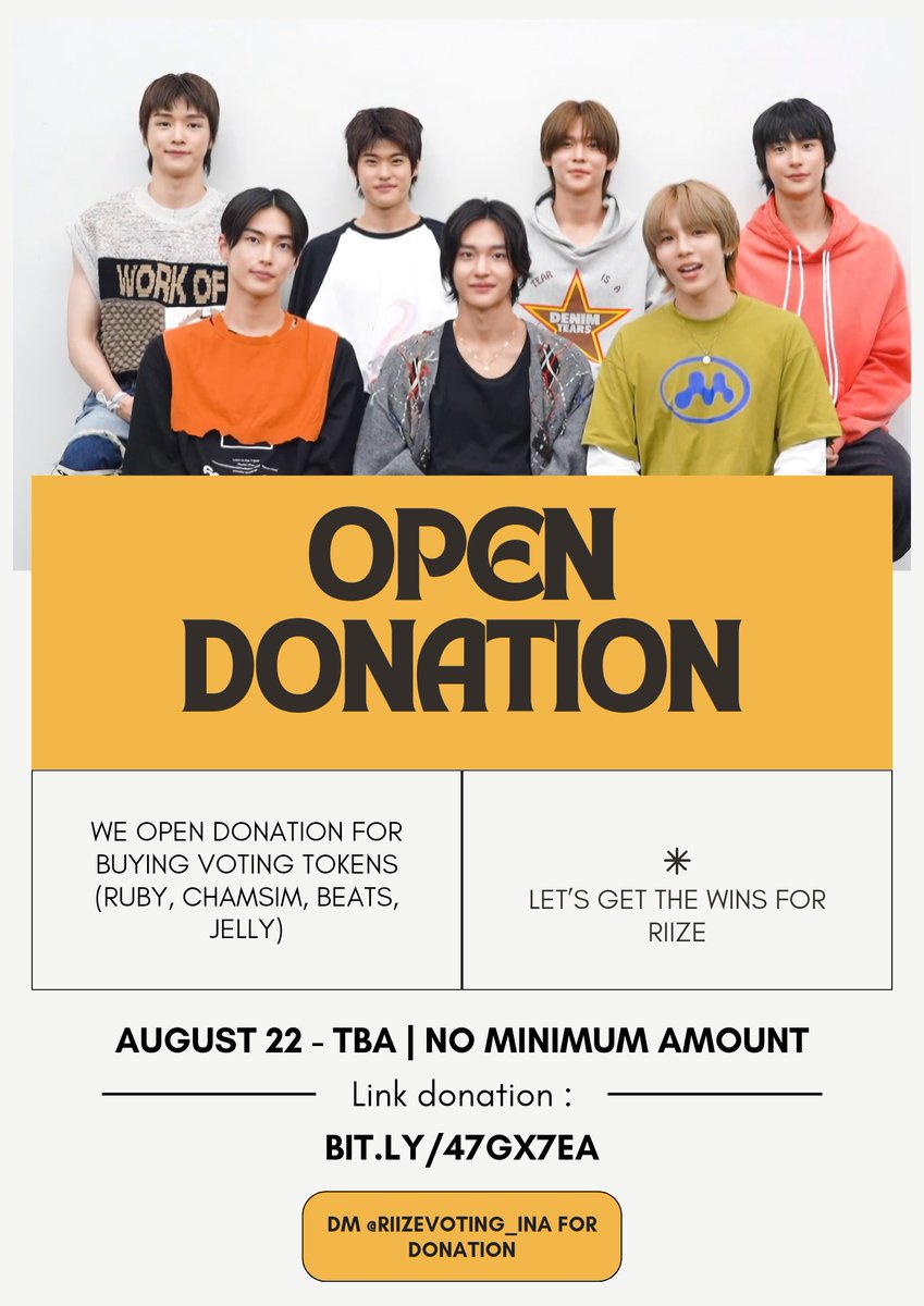 RIIZEvoting_INA's tweet image. OPEN DONATION TO SUPPORT RIIZE DEBUT PROMOTION 

Hasil donasi akan digunakan untuk mengamankan dan/atau menaikkan peringkat RIIZE dalam nominasi win di Music Show.

📆 22 Agustus - TBA
🚫 minimum donasi
🔗 bit.ly/47GX7eA

[Help rt &amp;amp; like]

#RIIZE #라이즈
#RISEandREALIZE