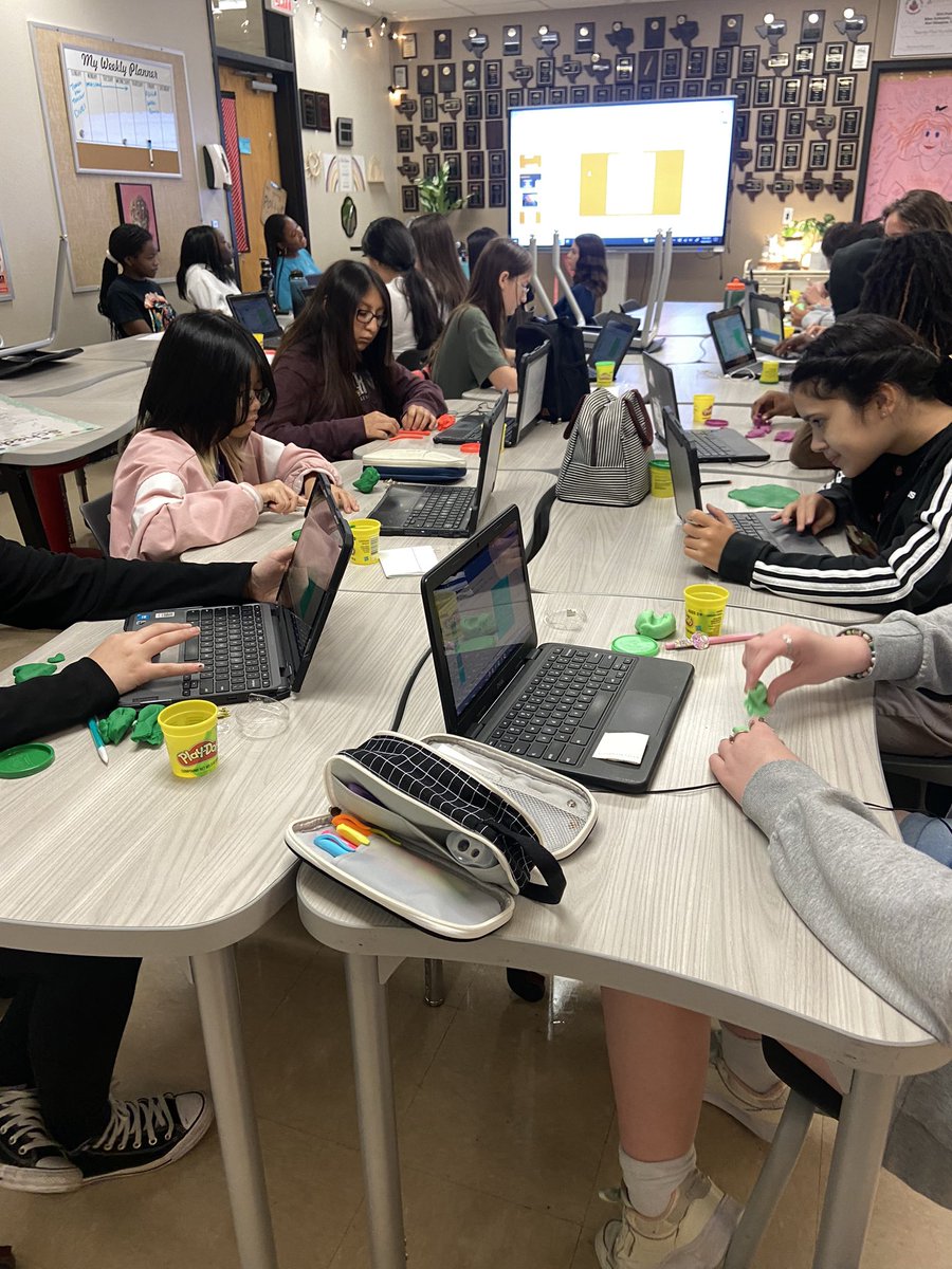MsPustejovsky's tweet photo. Today 8th grade Teen Leadership got to play with play-doh! While learning about Maslow’s Hierarchy of needs, kiddos got to create examples for each level. We had interesting creations! https://t.co/Ca1xKqIJUB