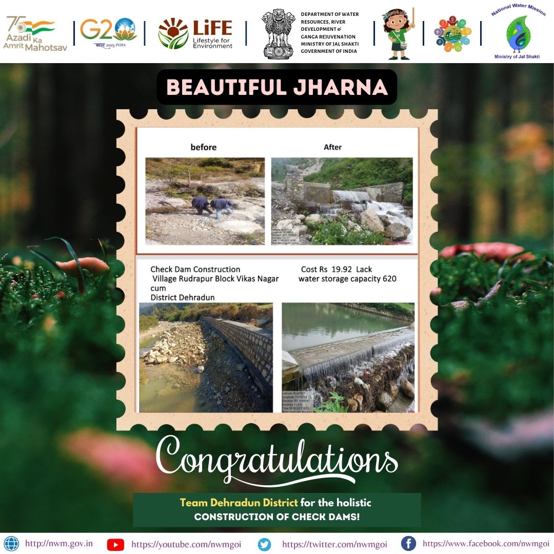 nwmgoi's tweet image. Congratulations to Team #Dehradun district for Construction of beautiful Check Dams in village Silla &amp;amp; Rudrapur, Dehradun !
Kudos 👏 @dmdehradun 

#JalShaktiAbhiyan #JSACTR2023 
#WaterStorageCapacity #WaterConservation