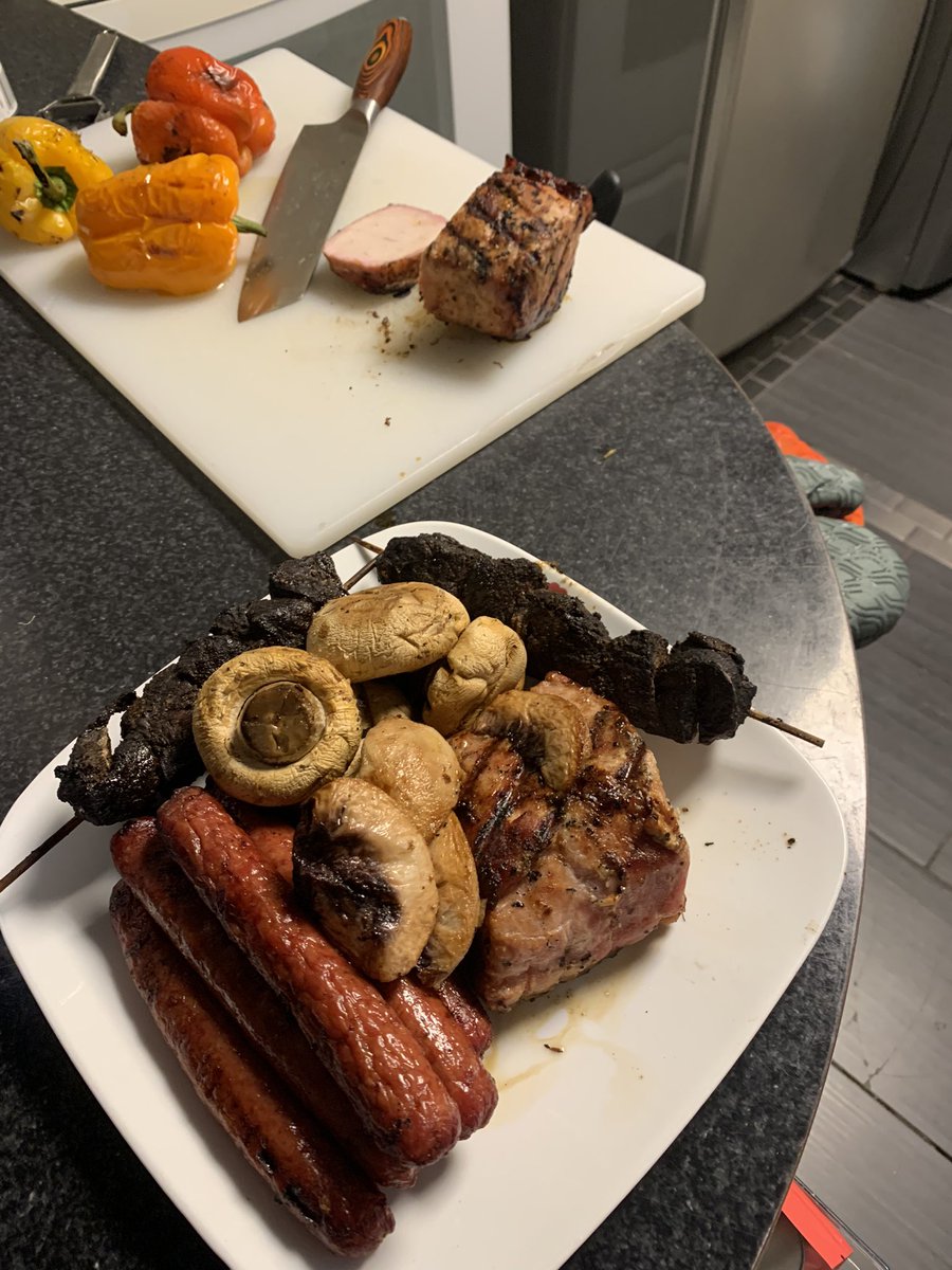 Almost done meal prep.  Pork loin and grilled peaches is the star on this grouping.
