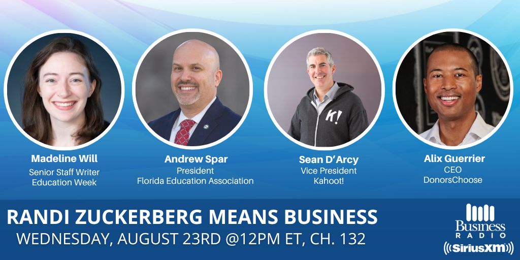 TODAY at 12pm ET - @RandiZuckerberg on #BacktoSchool Trends & Challenges📚 - @EducationWeek's @Madeline_Will on Teacher Job Satisfaction📉 - @FloridaEA's @AndrewSparFEA on Teacher Shortages - @Kahoot on #AI in the Classroom - @DonorsChoose on #HelpingTeachers 🔊#SiriusXM132🔊