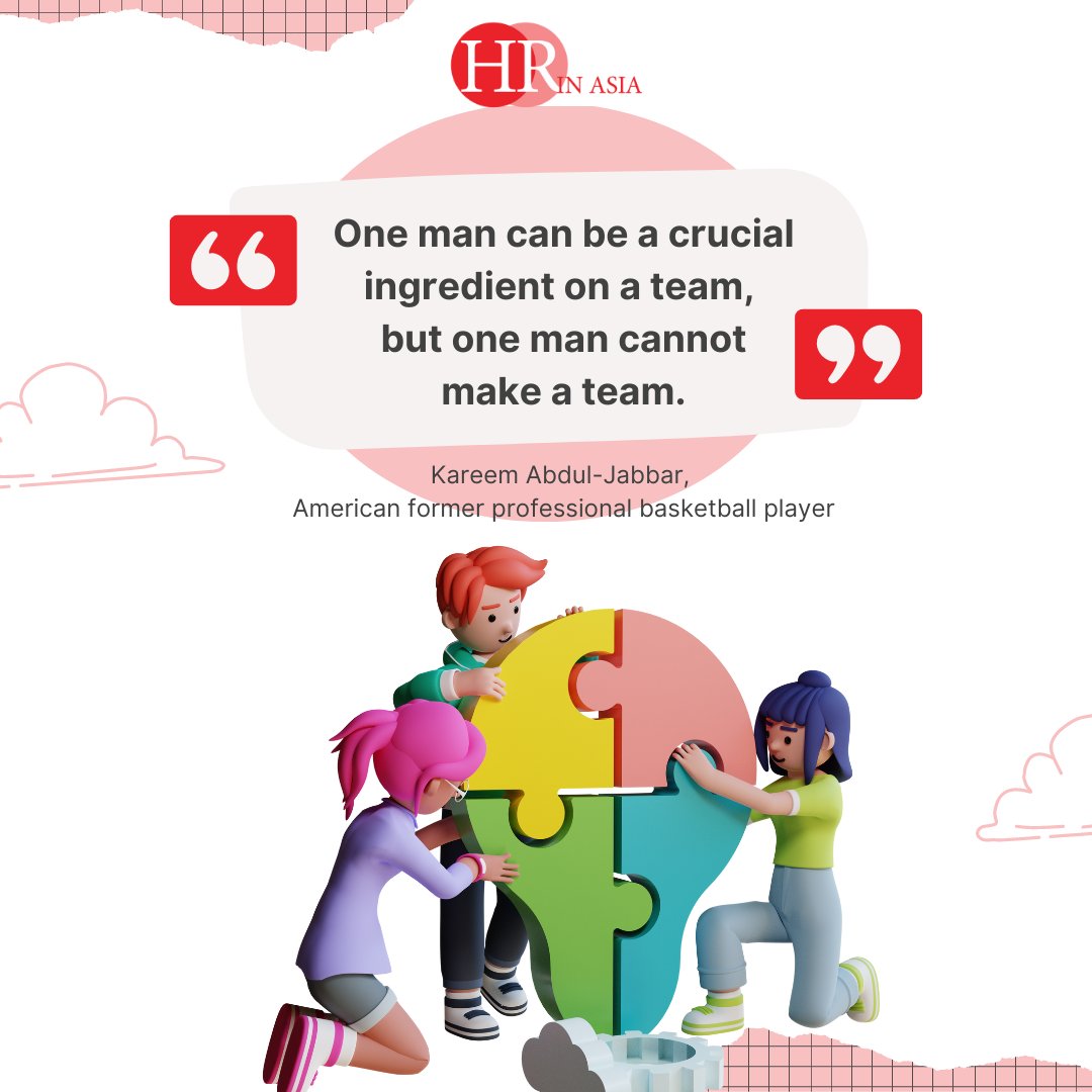 One man can be a crucial ingredient on a team, but one man cannot make a team.” — Kareem Abdul-Jabbar, American former professional basketball player.

#HRinAsia #Quotes #QOTD #Team