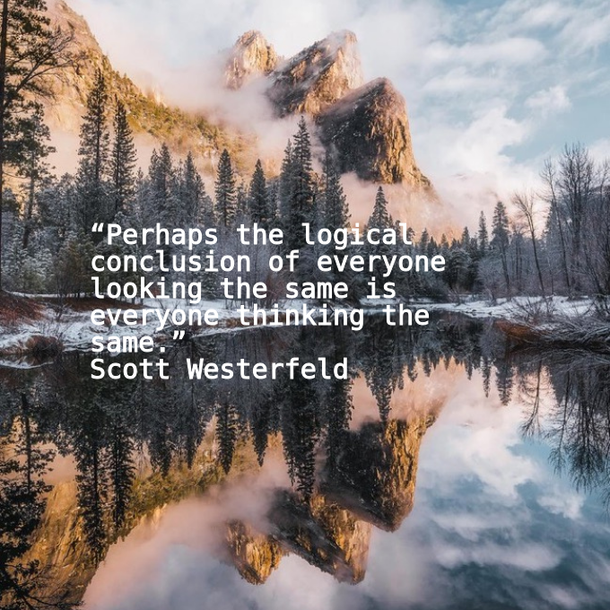 Qu0tes108's tweet photo. 📖“Perhaps the logical conclusion of everyone looking the same is everyone thinking the same.”
🖋Scott Westerfeld
🏠#goodquotesdaily | #goodreads | #ScottWesterfeld https://t.co/1Xo7HOvxmZ