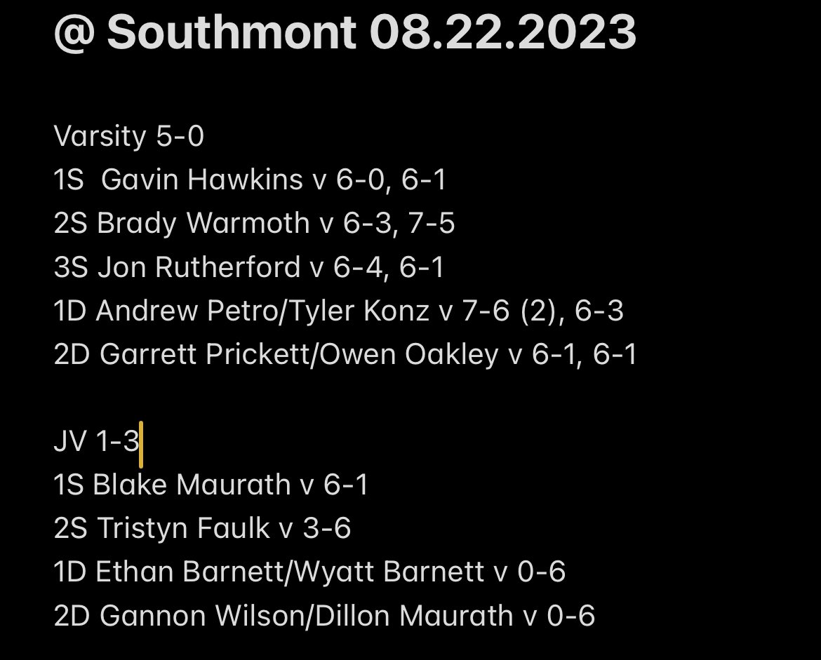 WEBOTennis's tweet photo. Stars open conference play with a 5-0 over the Southmont Mounties.  Scores attached. https://t.co/wo2R58ZBdN