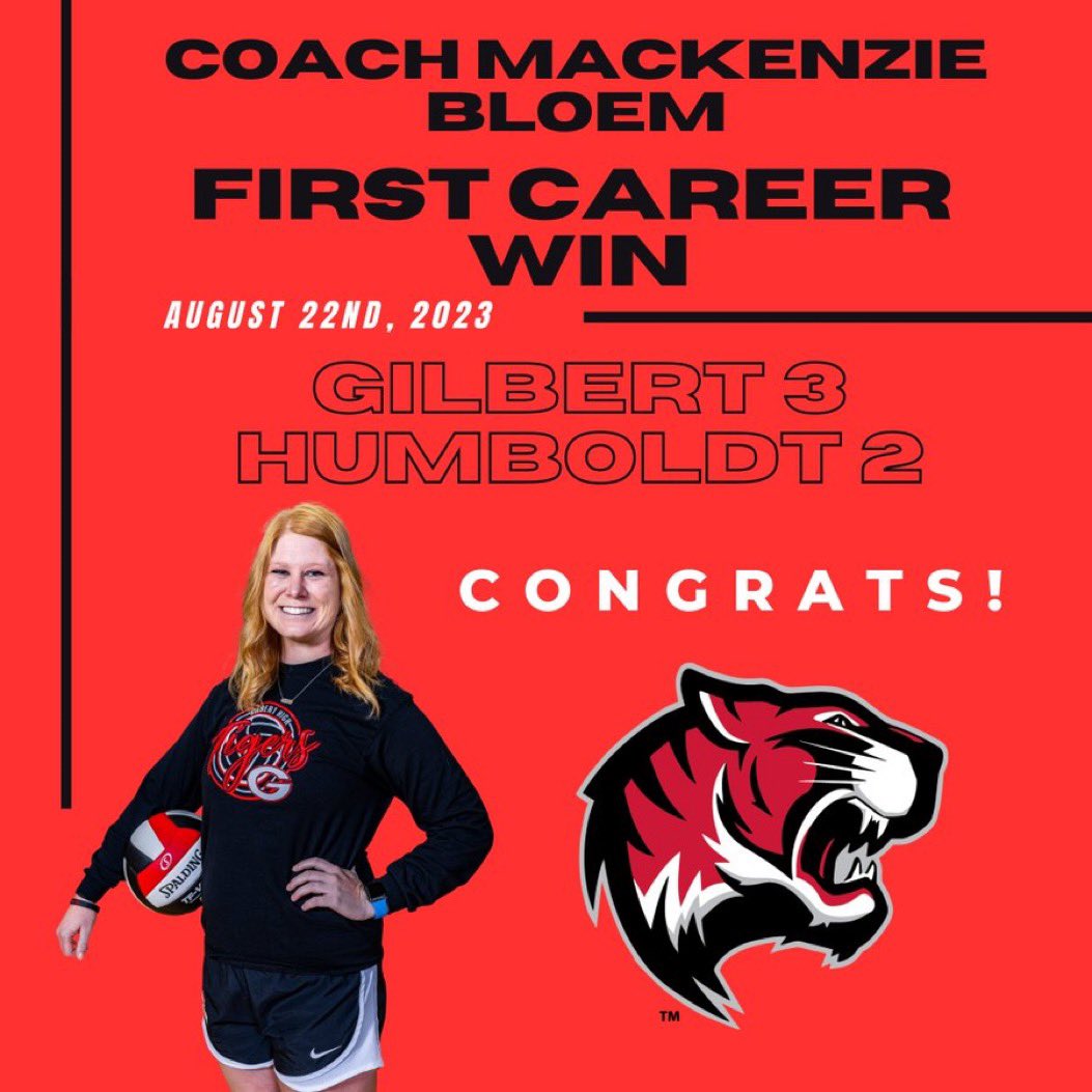 Gilbert Tiger Athletics (@ghstigers_ad) on Twitter photo Congratulations Coach MacKenzie Bloem and <a href="/gilbertvball/">Gilbert Volleyball</a> on tonight's 3-2 win at Humboldt. The victory is the first in Coach Bloem's career. Way to go, Tigers! Congratulations Coach MacKenzie Bloem and <a href="/gilbertvball/">Gilbert Volleyball</a> on tonight's 3-2 win at Humboldt. The victory is the first in Coach Bloem's career. Way to go, Tigers!