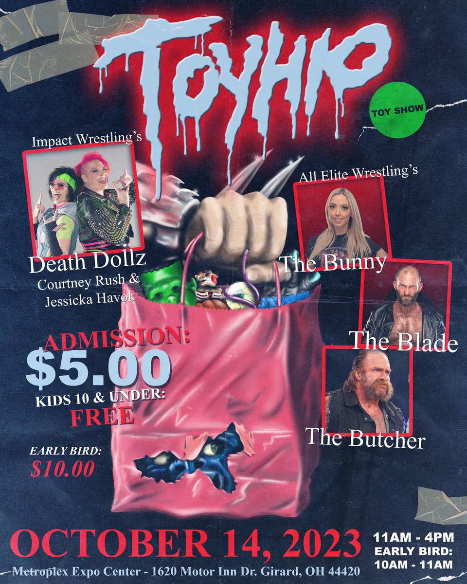 Toyhio returns October 14th! Over 20,000sq ft of toys! Guests include <a href="/Rushlemania/">Courtney Rush - W3 Legend</a> <a href="/FearHavok/">Jessicka Havok</a> <a href="/andycomplains/">The Burning Cleaver Butch Williams</a> The Blade &amp; The Bunny! Early bird tickets on sale now through <a href="/eventbrite/">Eventbrite</a>