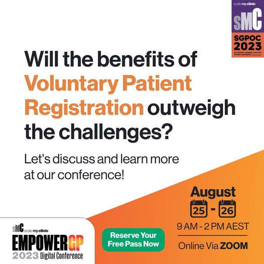 Scale my Clinic's EmpowerGP2023 Conference is just around the corner. Register now to get your free ticket and stream in to join the revolution:
hubs.li/Q01_Wtx10

#smc #sgpoc2023 #hotdoc #mymedicare #voluntaryregistration
