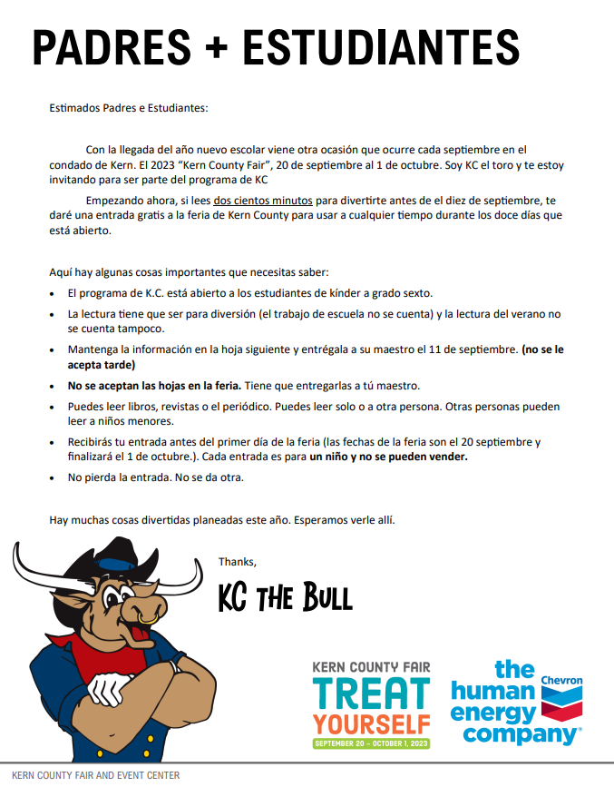 It is KC Reading Round Up time!!!! Please check your student's backpacks for information about free fair tickets if you finish the requirements.