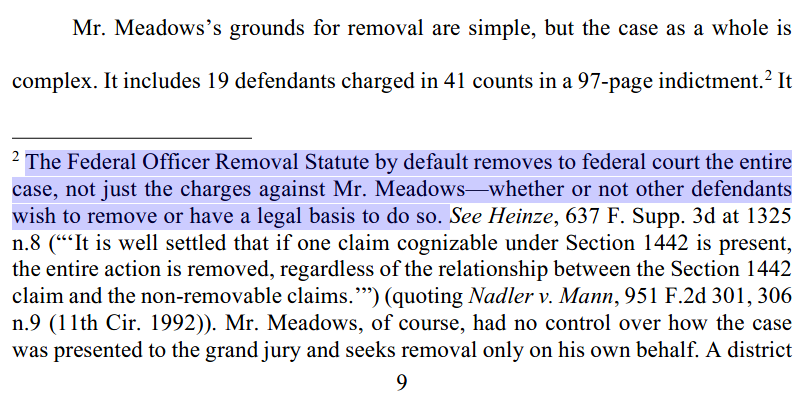 💥🔥🔥🔥🔥🔥WARNING!!! - Meadows' "Emergency Motion" filed today in fed court is NOT just trying to get HIMSELF off the hook, but is arguing in a footnote (always read the footnotes!😉) that ALL the defendants in the case (including Trump!) should be removed f/Georgia court!!!😲