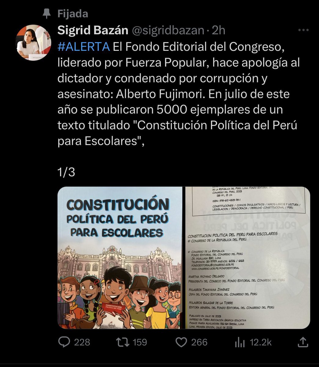 VivianOlivos's tweet image. No es un secreto que nuestra “Constitución Política 1993” se creó en el gobierno del presidente Fujimori. 

Por tus extremas ideologías, generas ODIO y luego te reciben feo como en Comas. 

Deja de sembrar odios, porque luego lloras con tu propia cosecha.  #SigridBazán