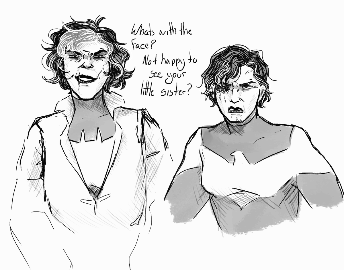 GraveCoal's tweet photo. Alt dimension Dick and Jay where they're middle aged women that just beat the tar out of each other until they get tired and just sit on a curb, smoke and bitch to each other about their problems. 

#JasonTodd #DickGrayson #Batman #DCComics #R63 https://t.co/5ambgelCeW