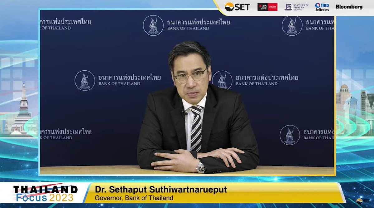 SET_Thailand_EN's tweet image. Live Now - #BOTGovernor Sethaput Suthiwartnarueput delivers #KeynoteSpeech : "Monetary policy stance in the midst of high household debt" at #ThailandFocus 2023.
#SET #Thaieconomy

SET Website : bit.ly/2EqHnUb
Facebook &amp;amp; YouTube : SET Thailand