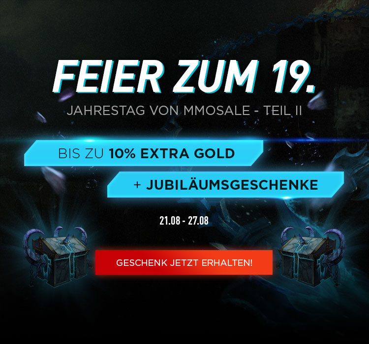 Feier zum 19. Jahrestag von Mmosale, Bis zu 10% Extra Gold + Jubiläumsgeschenke, 21.08-27.08.🎮
👉mmosale-de.com/sales_july.html
#WoW #WoWClassic #SWTOR #FF14 #ESO #GW #DOFUS #NewWorld #EVE #Rift #STO #POE #FIFA23 #Lostark #NoMansSky #speciale #mmosale_de #games #gaming #goldsale #sale