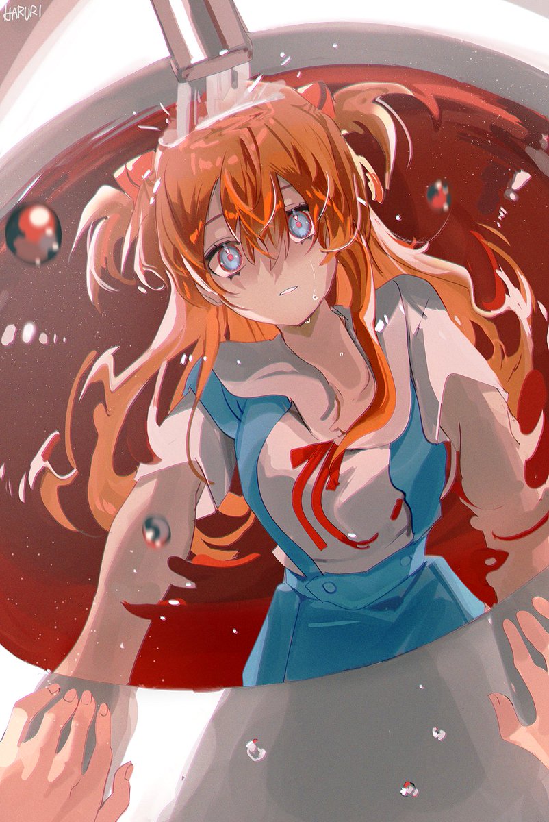 souryuu asuka langley 1girl orange hair blue eyes long hair school uniform looking at viewer hair between eyes  illustration images