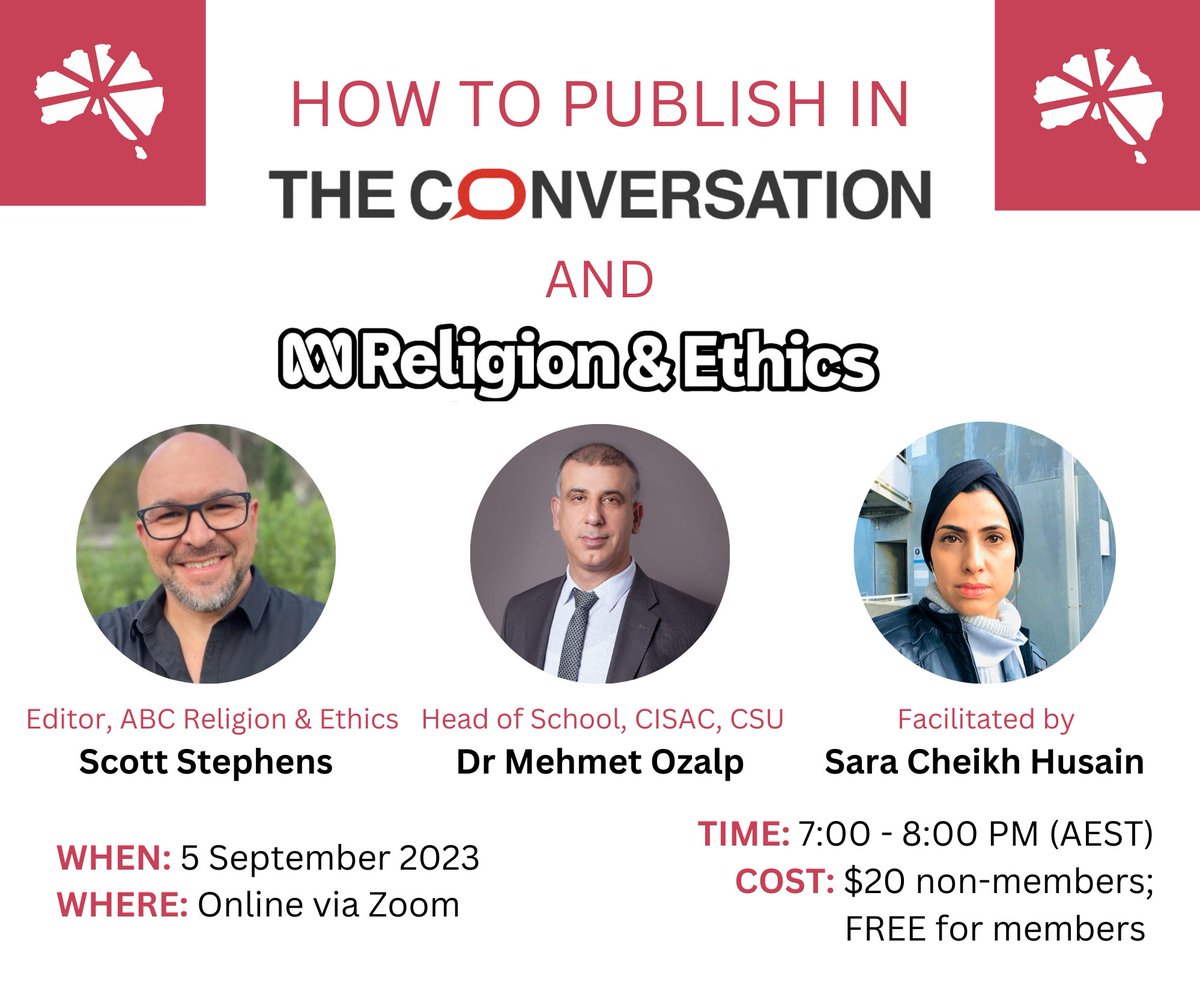 Join us as we explore the ins-and-outs of how to publish an academic editorial in mainstream news media. The webinar will feature Scott Stephens, Editor of @ABCReligion, and @DrMehmetOzalp, Head of School, @CISAC_CSU. Facilitated by @salcheikhh. aaims.org.au/.../how-to-pub…