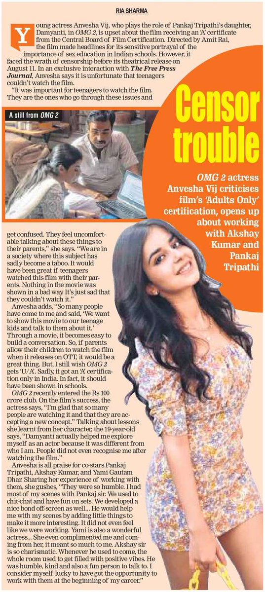 #OMG2 Actress #AnveshaVij, 19, Reacts To Film's 'A' Certificate: 'It's Sad That Teenagers Couldn't Watch It'

By @RiaSharma1125 

freepressjournal.in/entertainment/…