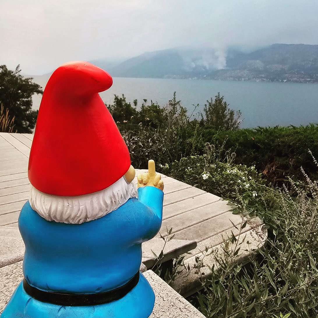 My brother's garden gnome has a message to the fires that caused so much pain in West Kelowna and other great communities this last week....

Fu*% Off!!!!!