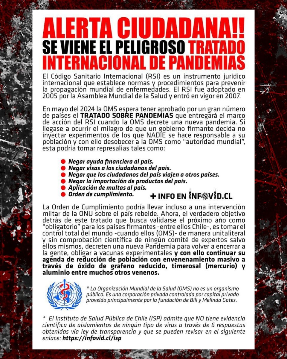 🟥 Después no digan que no lo sabían #TratadoPlandemias #OmsSicarios #Nom 

Imagen : Infovid

#AEAChile @tvc_chile