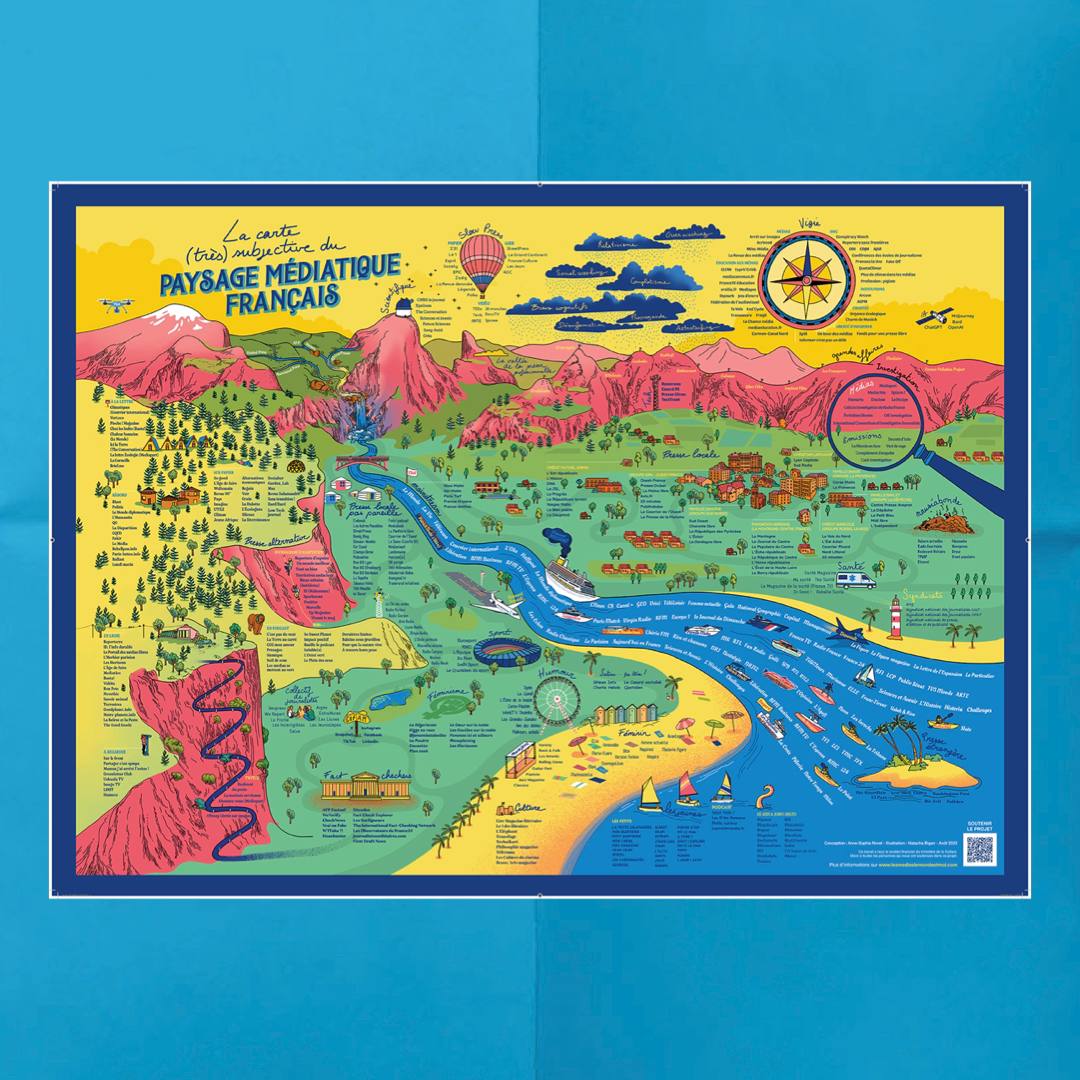 Celle-là, tout le monde doit l'avoir : la carte du paysage médiatique français, conçue par <a href="/SoAnn/">AnneSo Novel @soann@piaille.fr @soann.bsky.social</a> et @NatachaBigan ! Un poster géant à découvrir dans <a href="/Le1hebdo/">Le 1</a> cette semaine et à afficher chez soi ou au bureau, pour mieux se repérer parmi les médias mainstreams ou alternatifs...