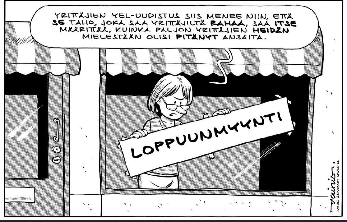 Kuva pelkistää hyvin #YeL -uudistuksen paradoksin. 

Vähän tylsemmin kirjoitin siitä <a href="/suomenmaa/">Suomenmaa</a>'ssa😁
suomenmaa.fi/mielipide/tule…

Harkintaverotus oli virhe, joka poistettiin haitallisena 90-luvulla. Ei nyt toisteta samoja virheitä #YeL kanssa 

#yrittäjät #politiikka