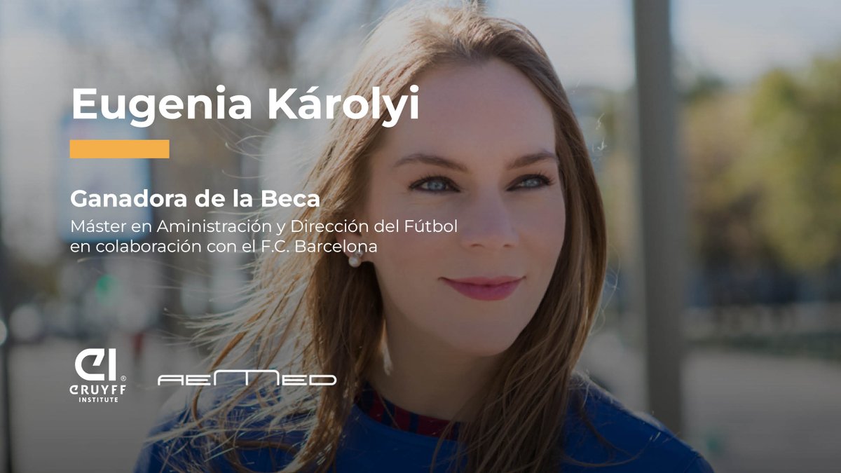 ¡Estamos muy contentos/as de anunciar que @EuKarolyi es la mujer ganadora de la segunda beca completa para cursar nuestro Máster en Administración y Dirección del #Fútbol @FCBarcelona - @BarcaInnoHub, ofrecida junto a nuestro partner #AEMED!

¡Enhorabuena, Eugenia! 👏