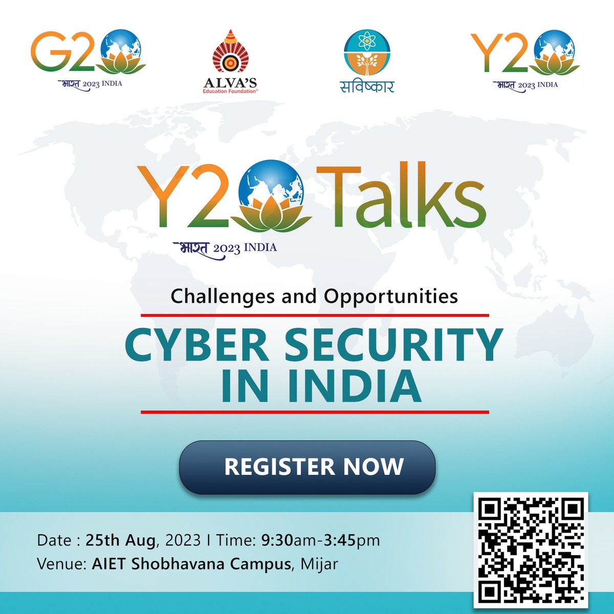 IndiaY20's tweet photo. @SavishkarIndia and Alvas Institute Of Engineering and Technology are jointly hosting the Y20 Talks on Cybersecurity in India: Challenges and Opportunities!

🎉 Don't miss this opportunity to enhance your cybersecurity knowledge.

📌 Register now: https://t.co/YZlH9Kms0z https://t.co/ytmN9kcGCG