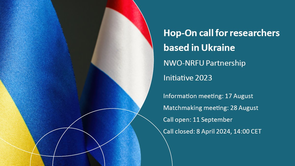 NWOFunding's tweet photo. Do you want to help #researchers in #Ukraine pursue their scientific career? Register for the online #matchmakingmeeting for the 'Hop-On Call for Researchers Based in Ukraine' on 28 August. Deadline for registration is Friday 25 August 12:00 CET. https://t.co/QJdI9mTfn2 https://t.co/T0sGEFGGtm