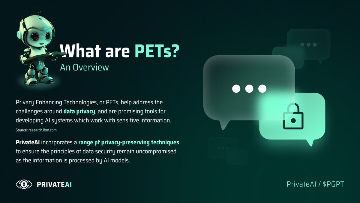 Let's learn more about the mission of $PGPT. Privacy Enhancing Technologies (PETs) refer to a wide range of techniques, tools, and methodologies designed to protect individual privacy and enhance #dataprivacy in various contexts, including #AI. <a href="/zealy_io/">Zealy</a> #questboard #dataprivacy