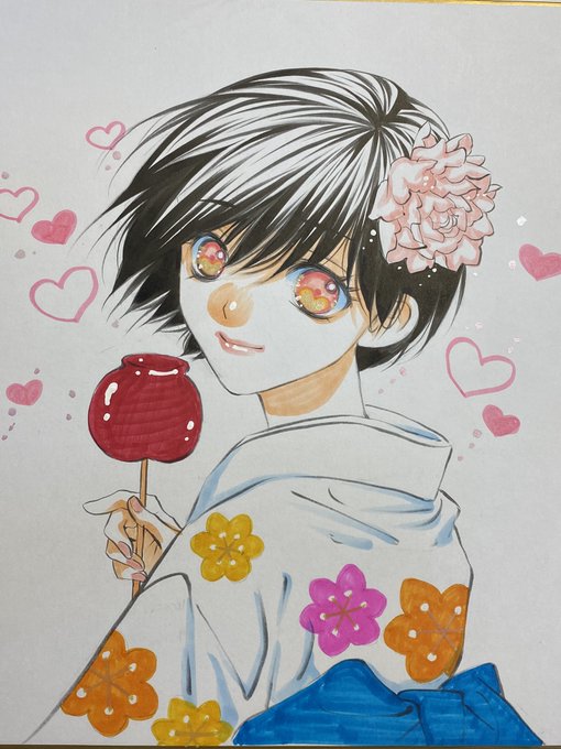 「りんご飴 頭に花」のTwitter画像/イラスト(新着)