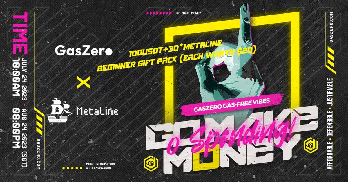 🎮Go! Make m0ney‼️

🤖MetaLine X <a href="/0xGasZero/">GasZero</a> Joint #Airdrop is coming!
To celebrate: the <a href="/0xGasZero/">GasZero</a> (the First #0Gas Fee zk-Rollup) Testnet is coming soon!
