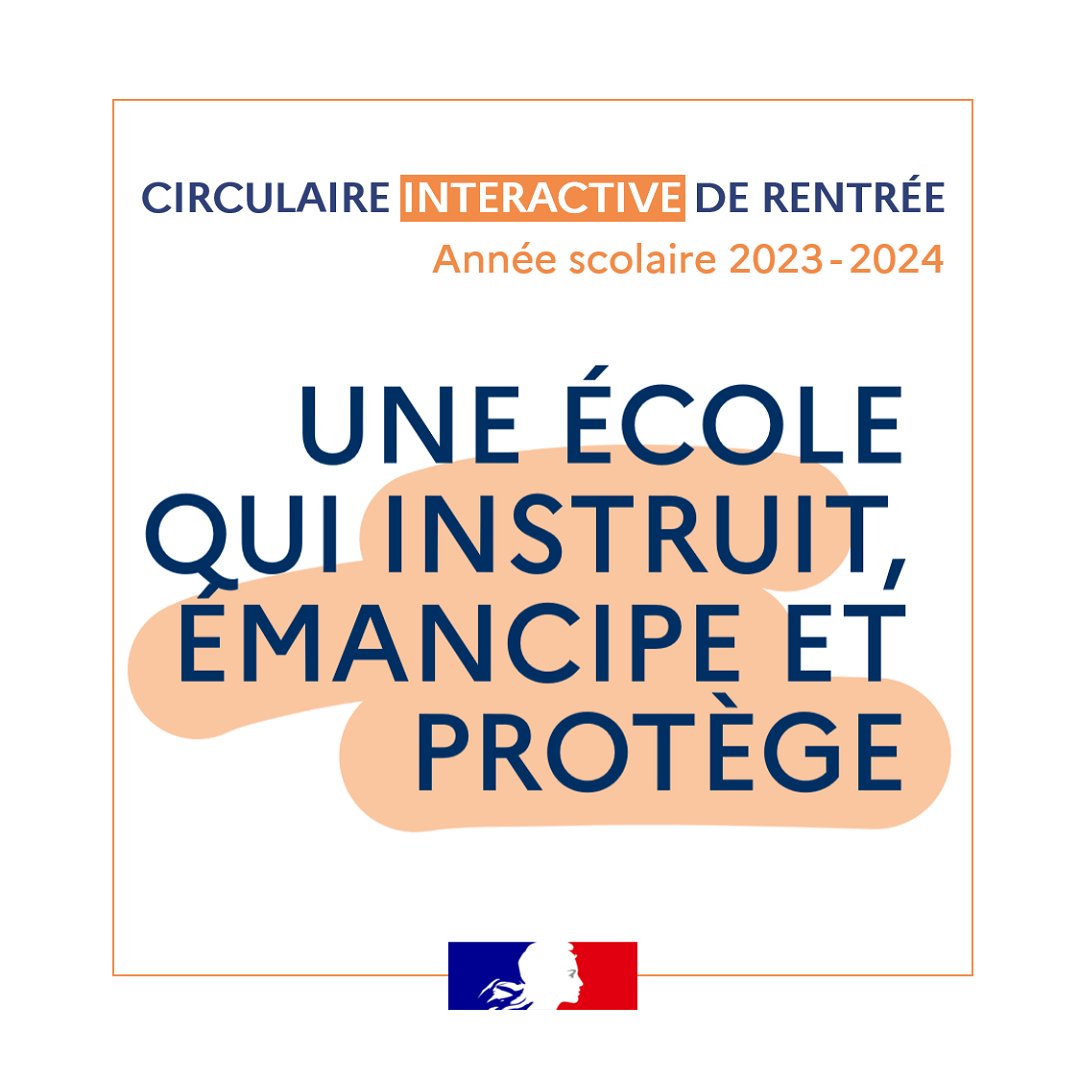 La circulaire de #Rentrée2023 détaille les priorités pour l'année scolaire.

Une version interactive permet d'accéder aux pages institutionnelles @eduscol et <a href="/education_gouv/">Ministère Éducation nationale</a> destinées à accompagner la mise en œuvre des thématiques prioritaires ▶ swll.to/6czOTR2