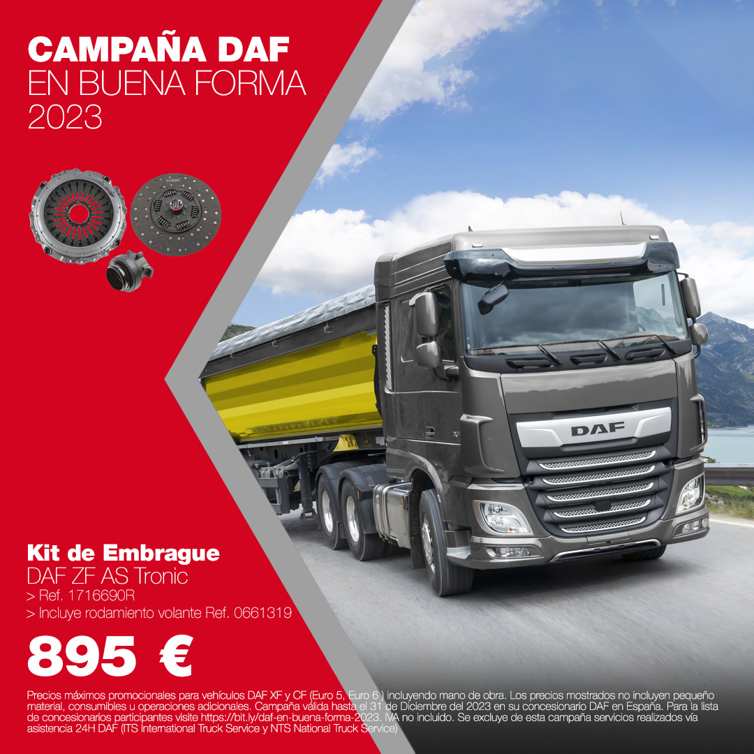 DafSpain's tweet photo. Disfruta de toda la fuerza que transmite la campaña "En Buena Forma" de DAF. Renueva el kit de embrague para ZF AS Tronic al mejor precio, con toda la garantía de los concesionarios oficiales DAF.
Consulta condiciones y el resto de ofertas en el enlace: https://t.co/xm97cjyJnx https://t.co/jeJDkkoxqO