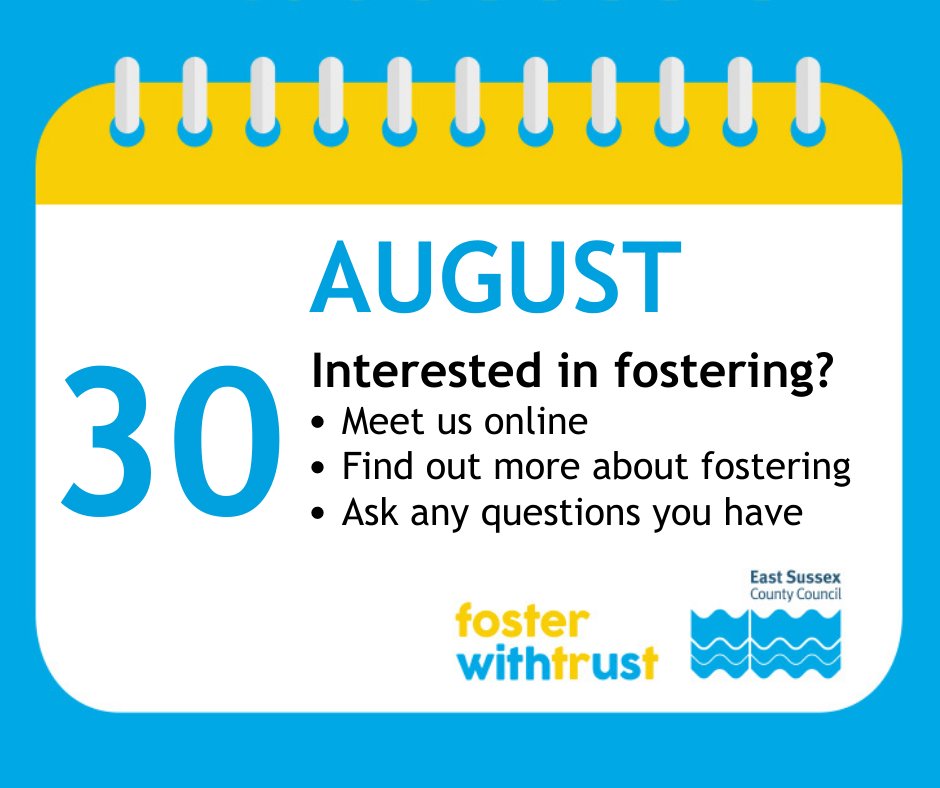 Join us at our next virtual event  30th August 5.30pm.  It's a great way to help you decide if fostering is right for you now or in the future and feel free to ask any questions you may have.
🔗ow.ly/Cv5J50PBWWv
Other dates: ow.ly/40ze50PBWWw
Or call 01323 464129