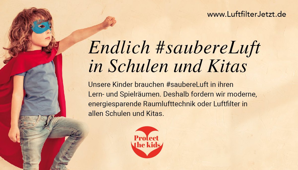 _ProtectTheKids's tweet photo. 💨Zukunftsweisende #Raumlufttechnik & #Luftfilter, wie sie die @WHO_Europe für #saubereLuft in Innenräumen empfiehlt, brauchen wir JETZT zum Start des neuen Schuljahrs in Schulen & Kitas❗
#ProtectTheKids💛🧡❤️💚💙💜 https://t.co/xKscQMp8Zj