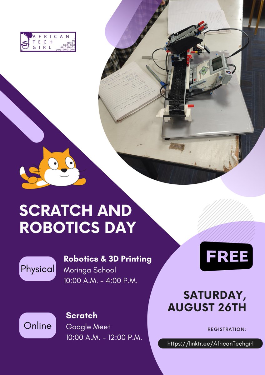 africanstemgir1's tweet image. Calling all tech-savvy teens aged 7-17!

Unleashing young minds: Where Creativity meets Code on Scratch and Robotics Day!🚀

Don&apos;t miss out on this incredible opportunity!

#kidstechfiesta #codingforteens
#africantechgirl